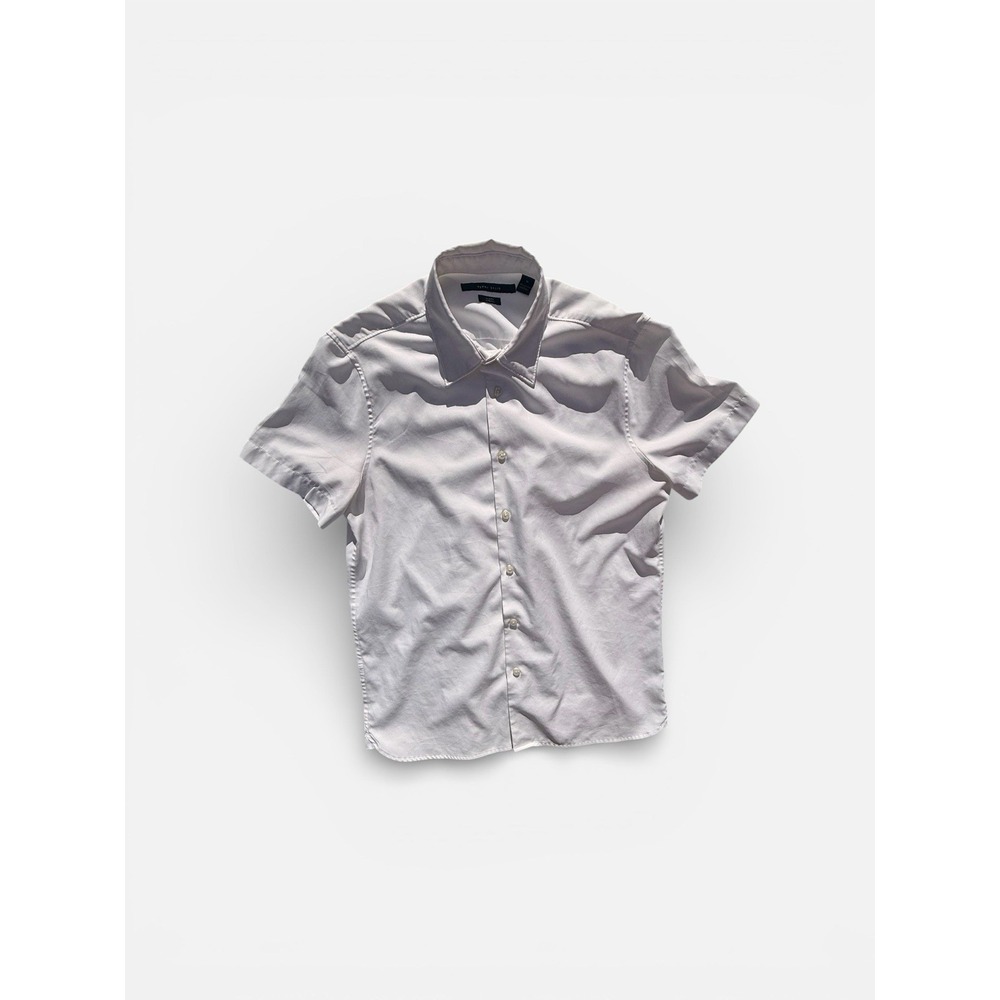 Perry Ellis Shirt Mens Medium White Short Sleeve Slim Fit Stretch Button Up